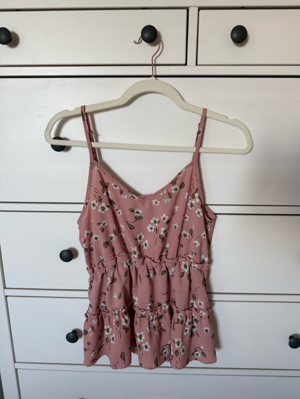 Boho Floral Tank Top with Ruffle Hem